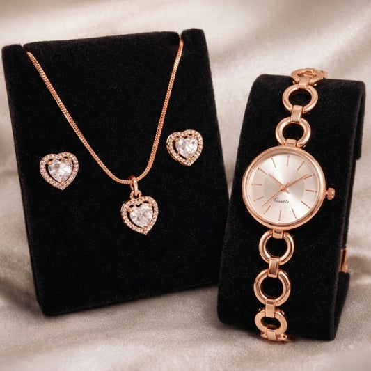 Rose Gold Heart Timepiece Set