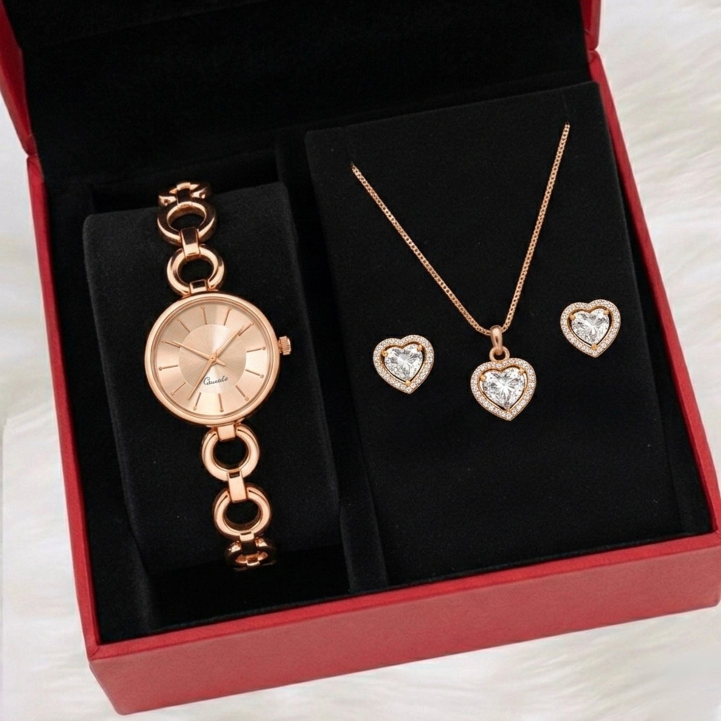 Rose Gold Heart Timepiece Set