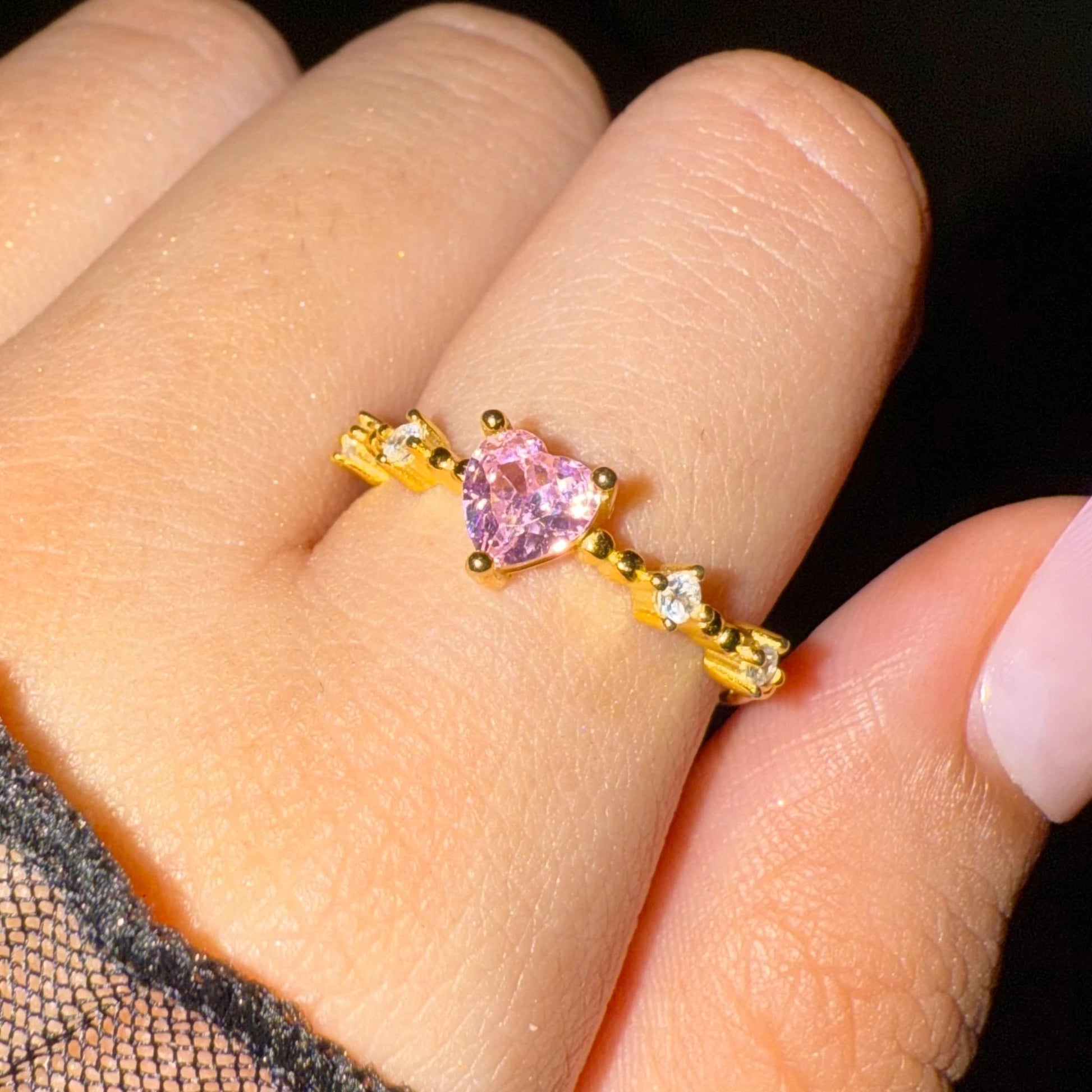 925 Sterling Silver Pink Blush Heart Ring- 18K Gold Plated Adjustable Forever Luxe