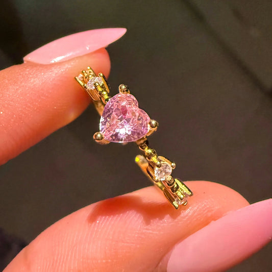 925 Sterling Silver Pink Blush Heart Ring- 18K Gold Plated Adjustable Forever Luxe