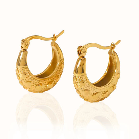 Heart-Stitched Crescent Hoops Forever Luxe