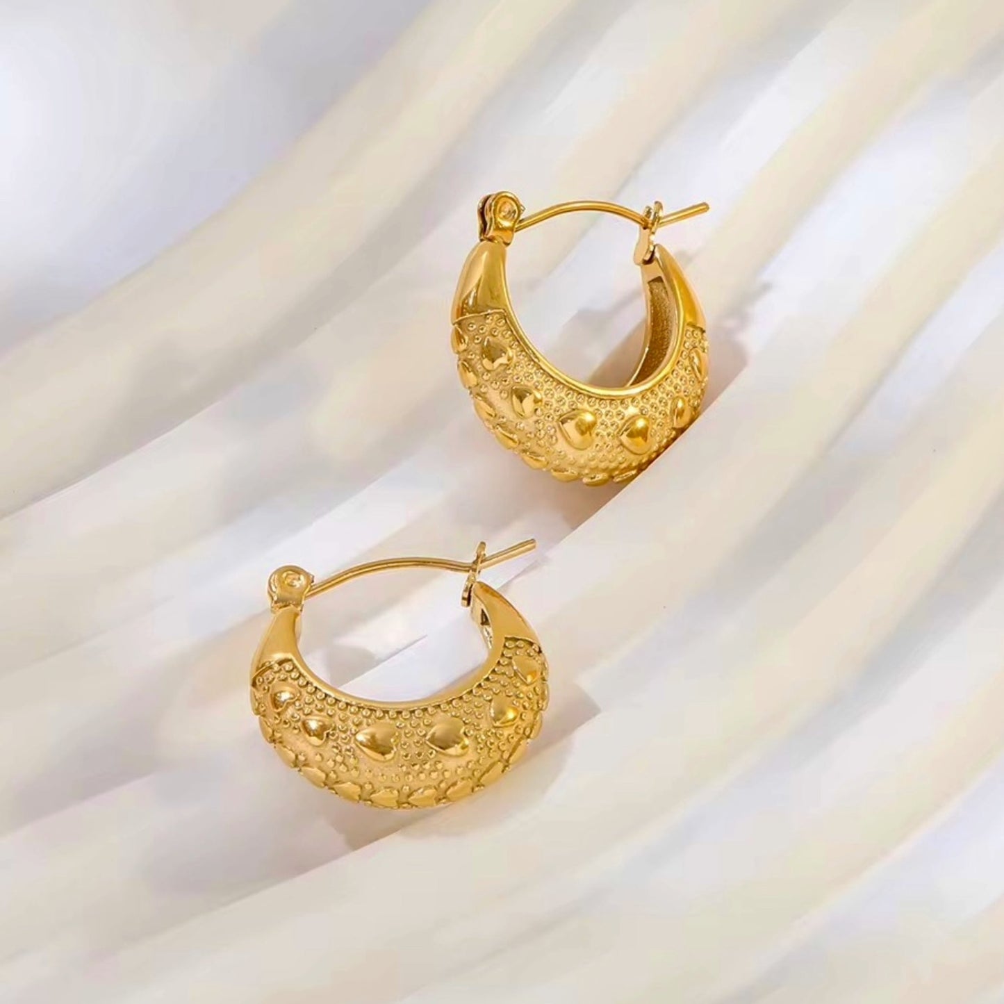 Heart-Stitched Crescent Hoops Forever Luxe