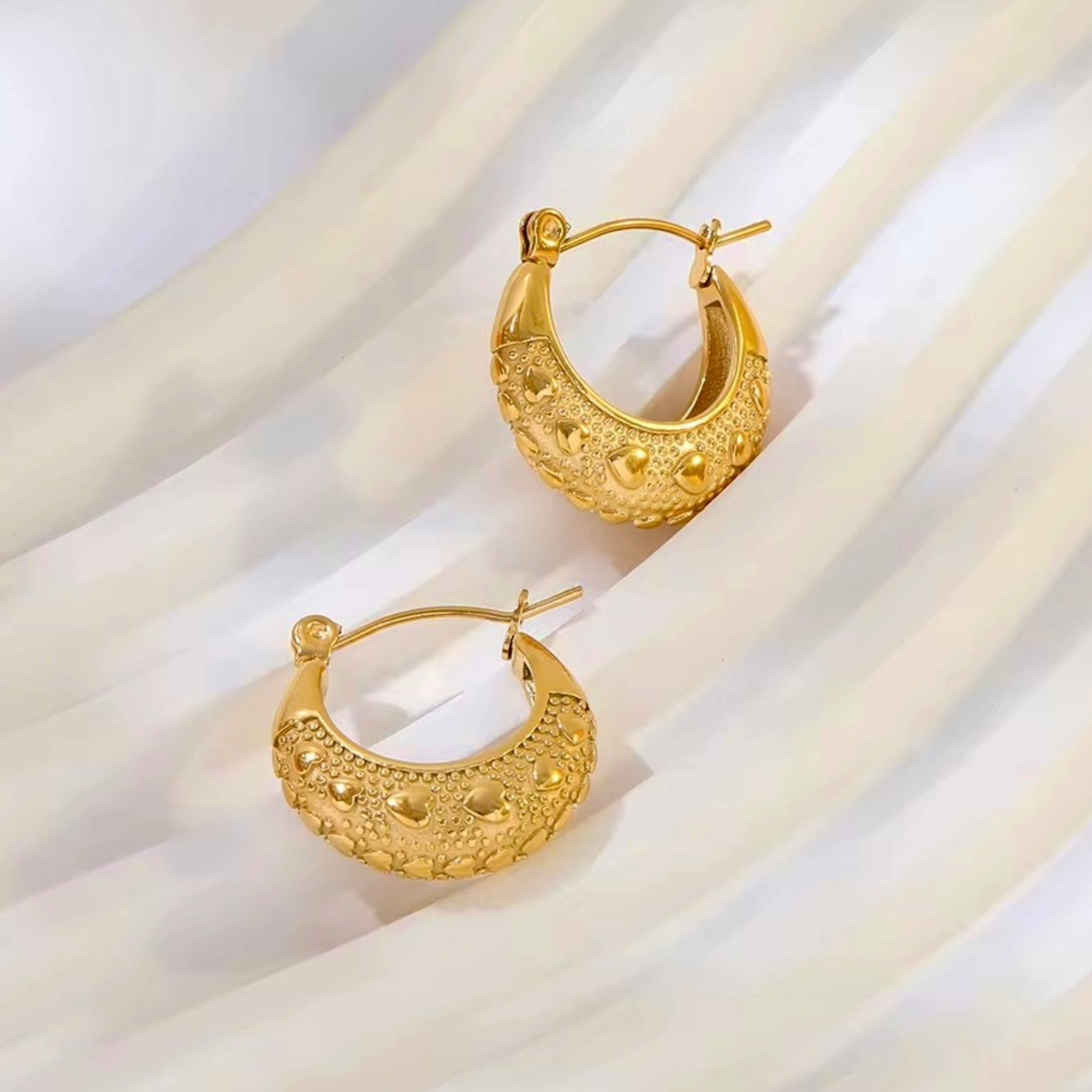 Heart-Stitched Crescent Hoops Forever Luxe