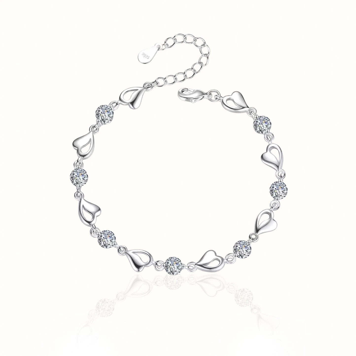 Dewdrop Heart White Diamond 925 Sterling Silver Bracelet Forever Luxe