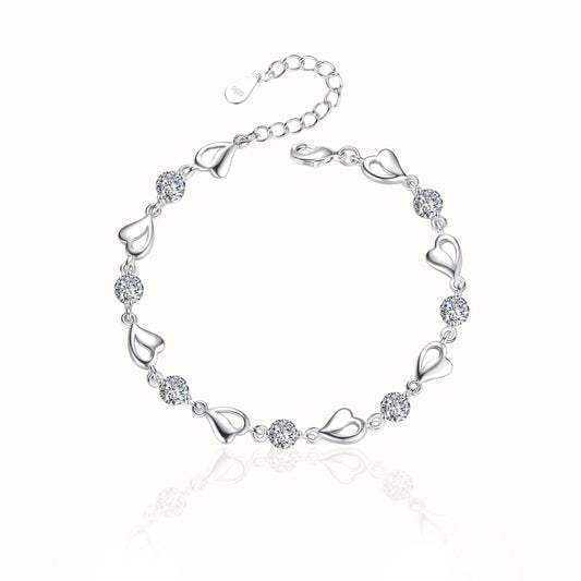 Dewdrop Heart White Diamond 925 Sterling Silver Bracelet Forever Luxe
