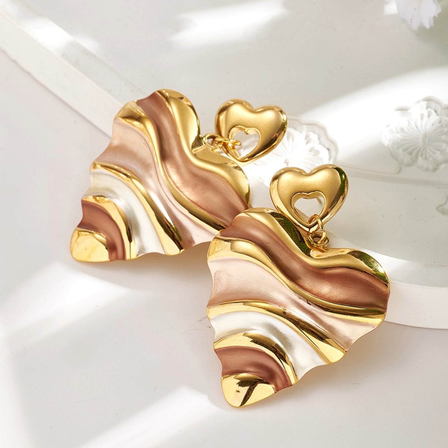 Caramel Swirl Hearts Earrings