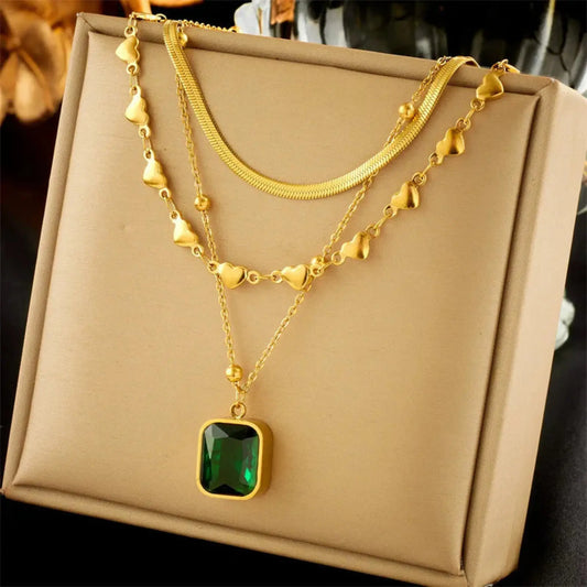Emerald Glam Layered Necklace Forever Luxe