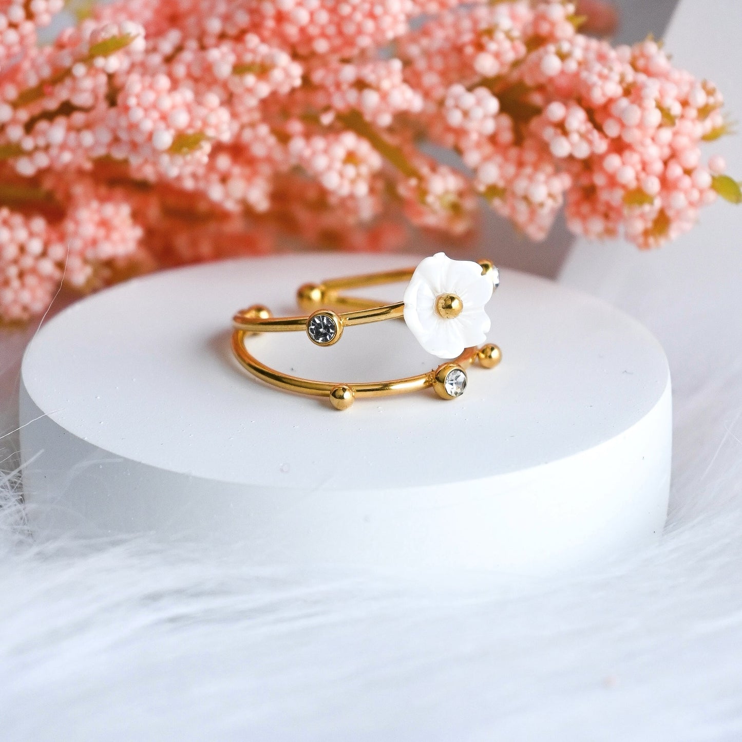 Daisy Dreams 18k gold plated floral ring -Adjustable style Forever Luxe