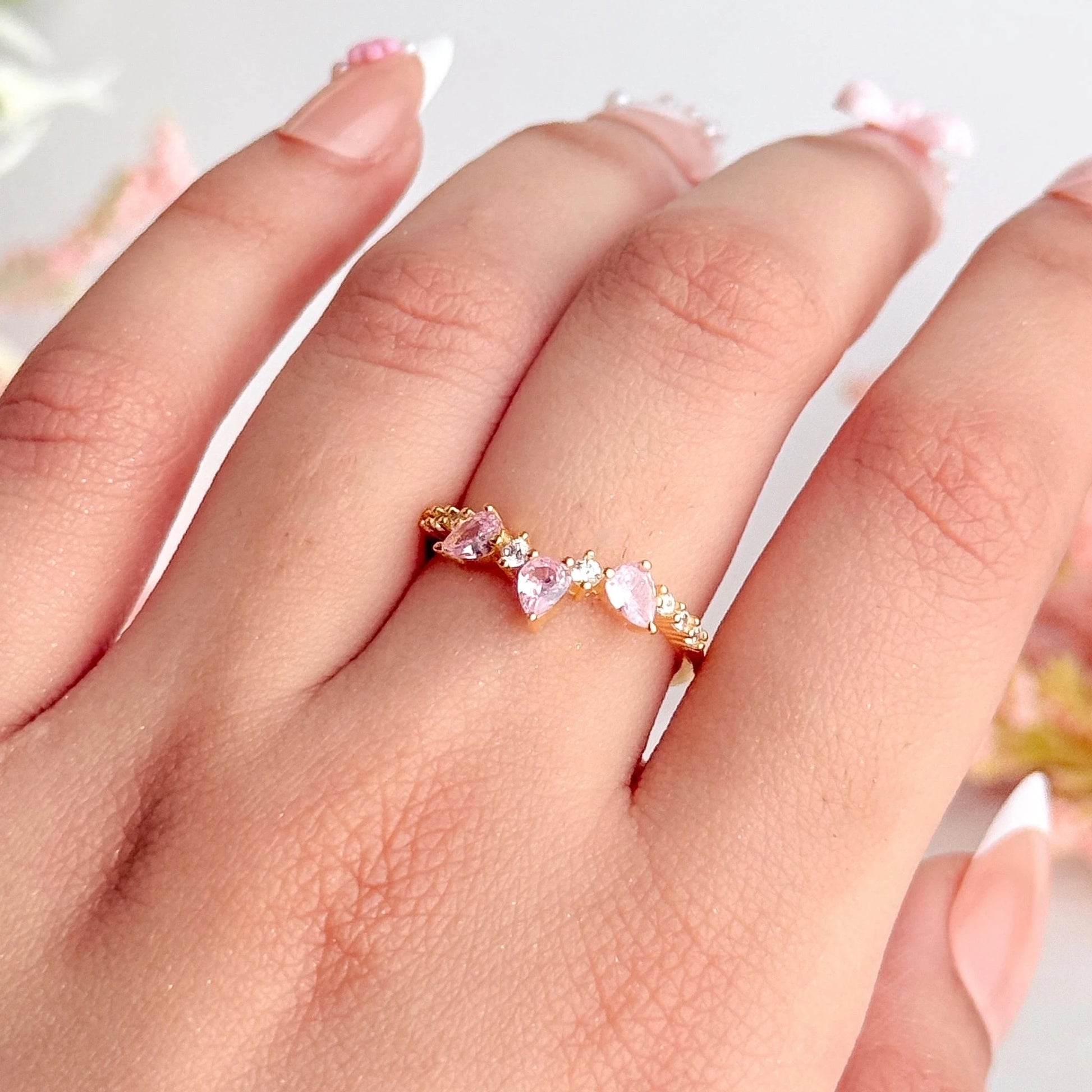 925 Sterling Silver Triple Flame Rose Ring- 18K Gold-Plated Adjustable Forever Luxe