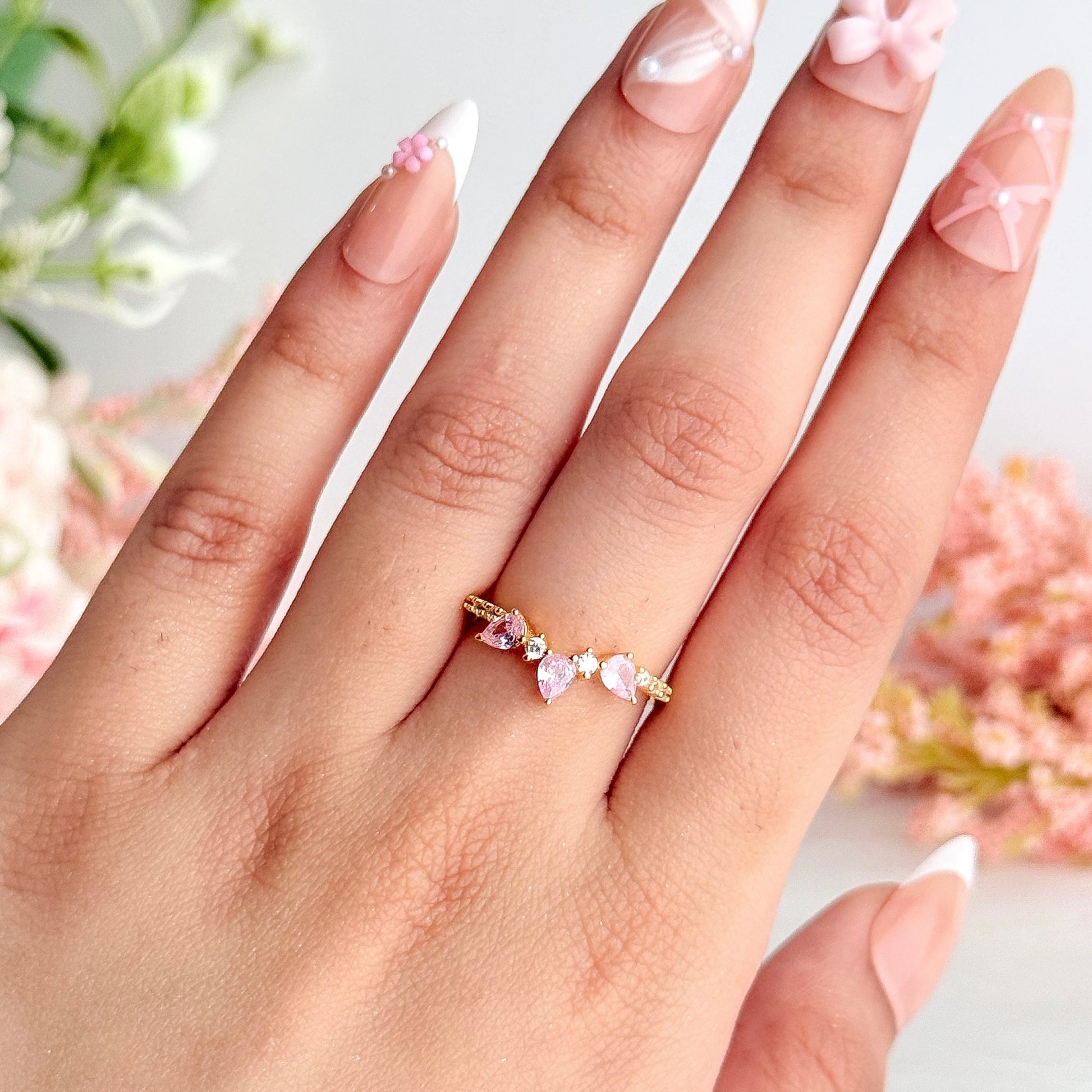 925 Sterling Silver Triple Flame Rose Ring- 18K Gold-Plated Adjustable Forever Luxe