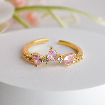 925 Sterling Silver Triple Flame Rose Ring- 18K Gold-Plated Adjustable Forever Luxe