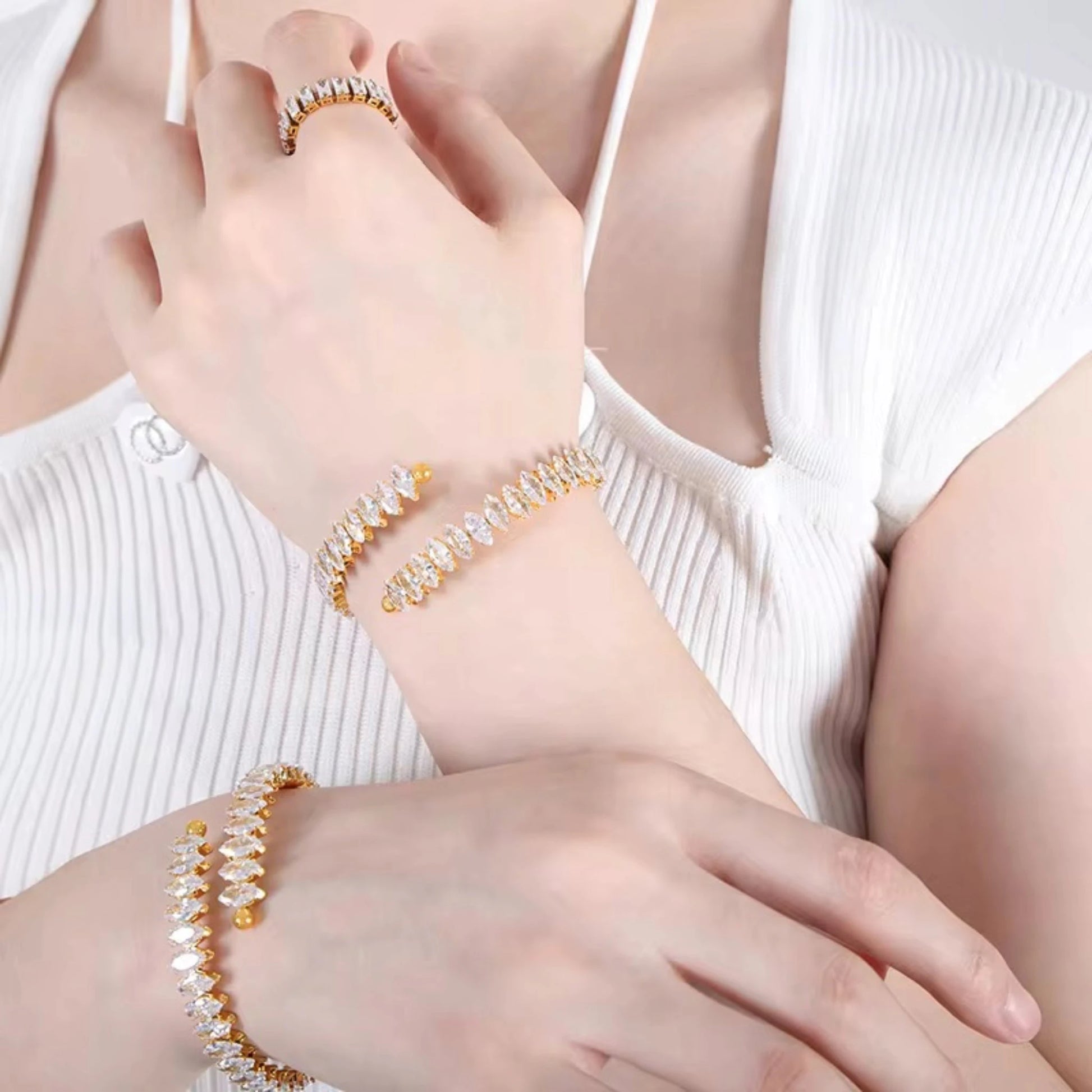 Crystal Tide Tennis 18K Gold-Plated CZ Bracelet Forever Luxe